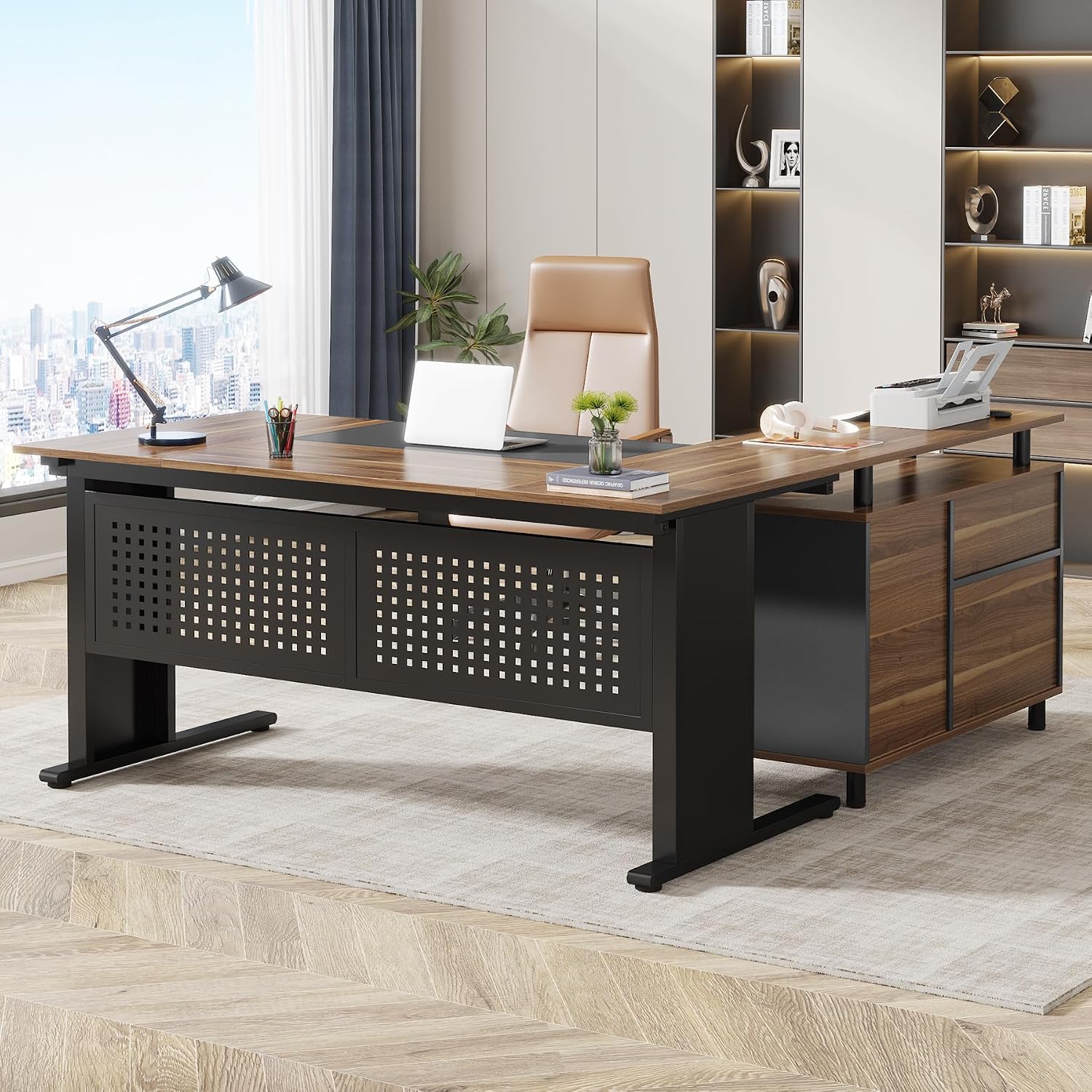 63 Inch L Shaped Executive Des - Office Furniture Filing Cabinets review and price