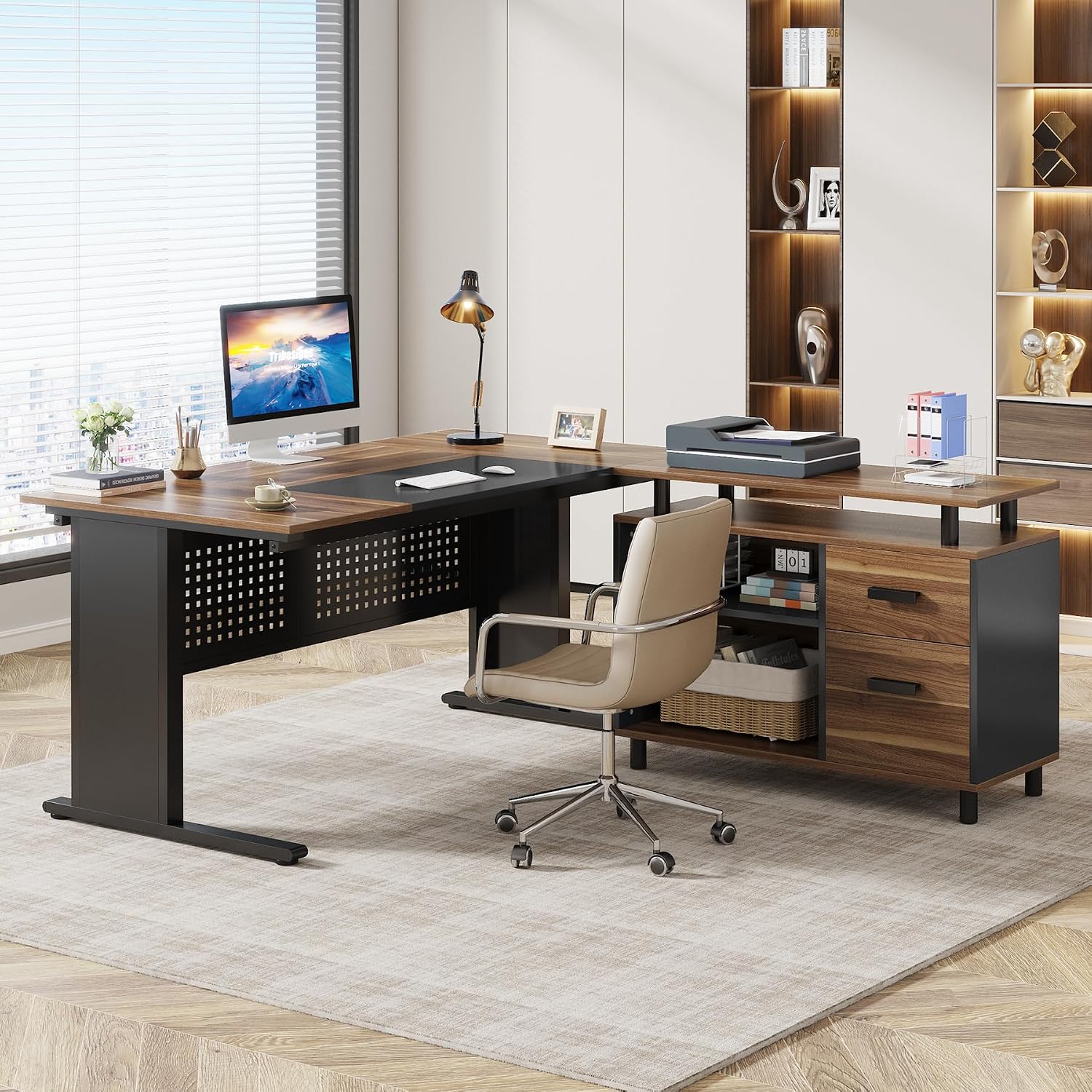 63 Inch L Shaped Executive Des - Office Furniture Filing Cabinets review and price