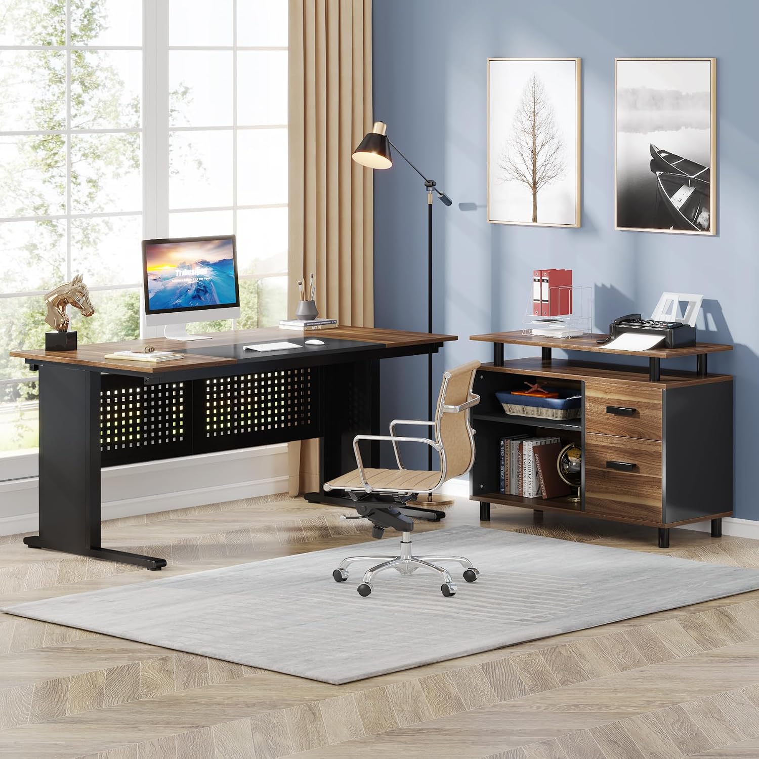 63 Inch L Shaped Executive Des - Office Furniture Filing Cabinets review and price